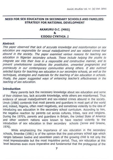 Pdf Need For Sex Education In Secondary Schools And Familiesstrategy