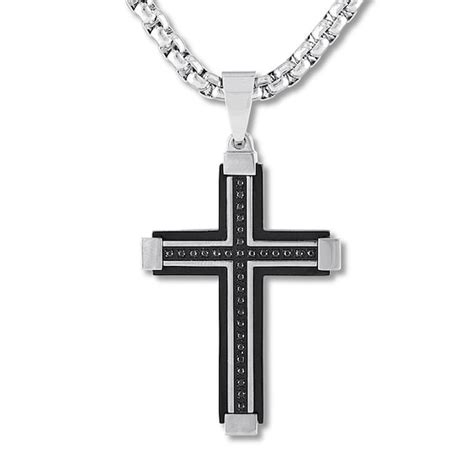 Mens Black Diamond Cross Necklace 16 Ct Tw Stainless Steel Kay Outlet