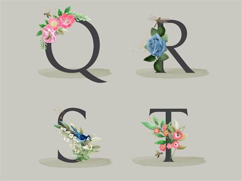 Premium Vector Beautiful Floral Alphabet Set With Hand Drawn Flower