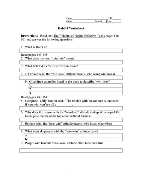 Habits Of A Highly Effective Teenager Worksheets