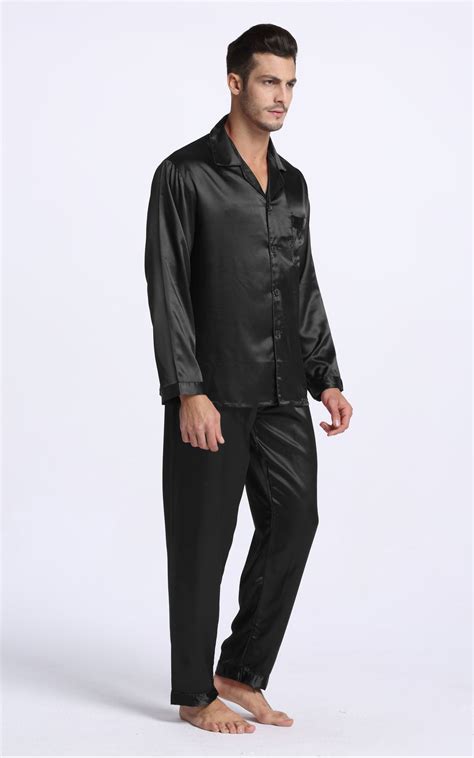 Mens Silk Satin Pajama Set Long Sleeve Black Tony And Candice