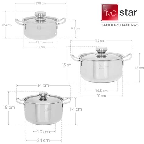 Bộ nồi 3 đáy Inox 430 thân Cool Fivestar FS-B3010 nắp inox, bảo hành 5 ...