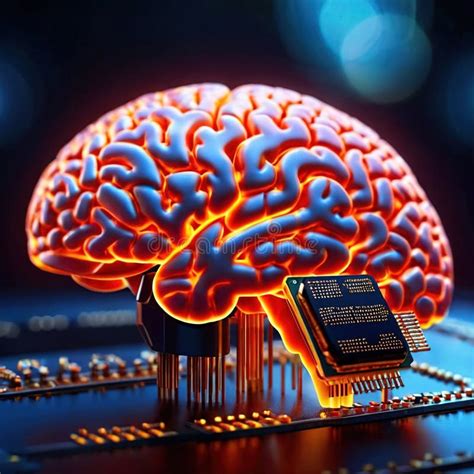 Cerebro En Un Microchip Que Muestra Inteligencia Artificial Y Procesamiento De Computadora Stock