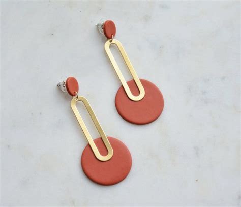 Statement Clay Earring Dangle Earrings Burnt Orange Etsy Clay