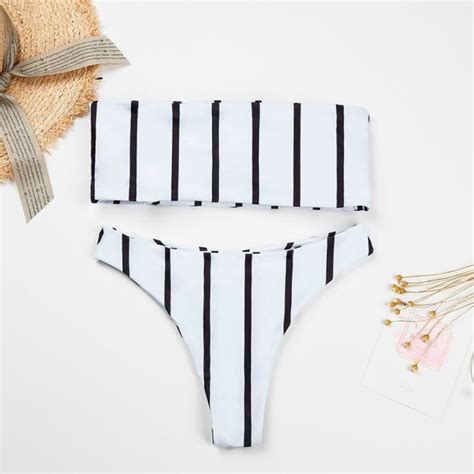 Swim Selah Black White Striped Strapless Bikini Top Poshmark