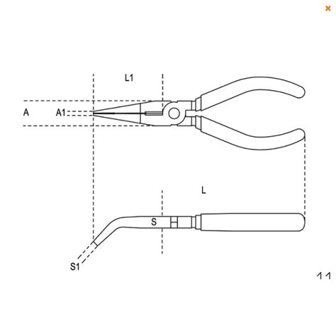 Pince à becs coudés demi ronds long chromée branches gainées avec