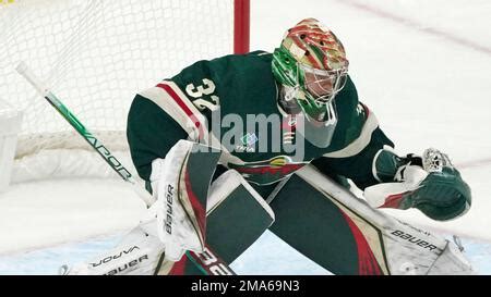 Minnesota Wild goalie Filip Gustavsson in action against the Anaheim ...