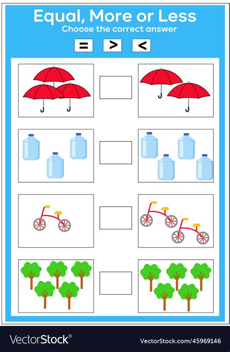 More less or equal math educational game Vector Image