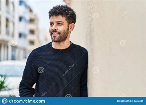 Young Arab Man Smiling Confident Standing At Street Stock Photo Image