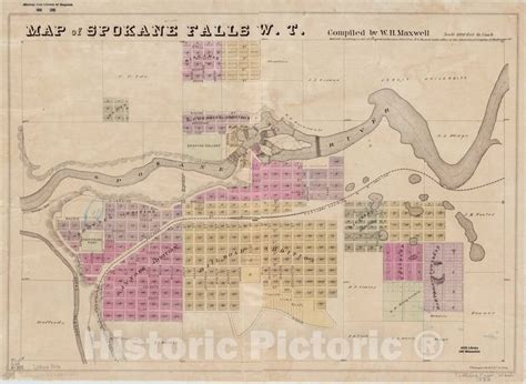 Map Spokane Falls Washington 1883 Map Of Spokane Falls Wt Antique Vintage Reproduction