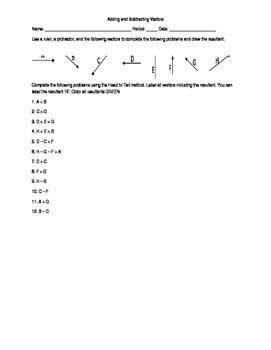 Adding and Subtracting Vectors Worksheet by Roller Coaster Learning