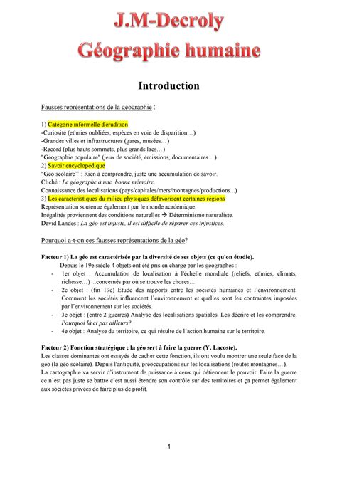 Decroly Géographie humaine Introduction Fausses représentations de la