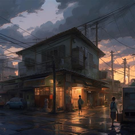 Premium AI Image | Anime scene of a man walking down a street in the ...