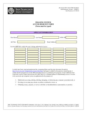 Fillable Online Fiscaff Sfsu Imaging System Access Request Form