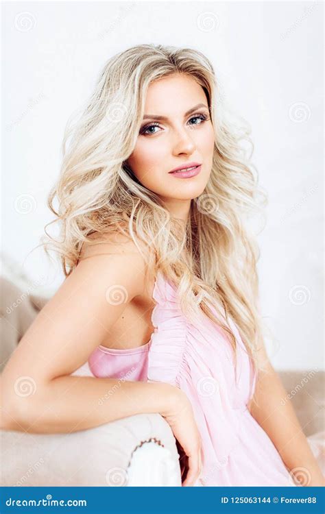 Beautiful Blonde Woman In Pink Stock Photo Image Of Hair Adult
