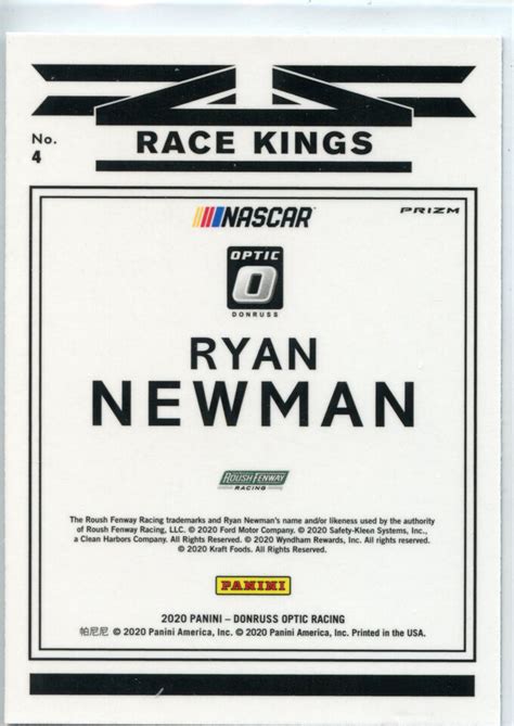 Donruss Racing Nascar Optic Race Kings Holo Silver Ryan Newman