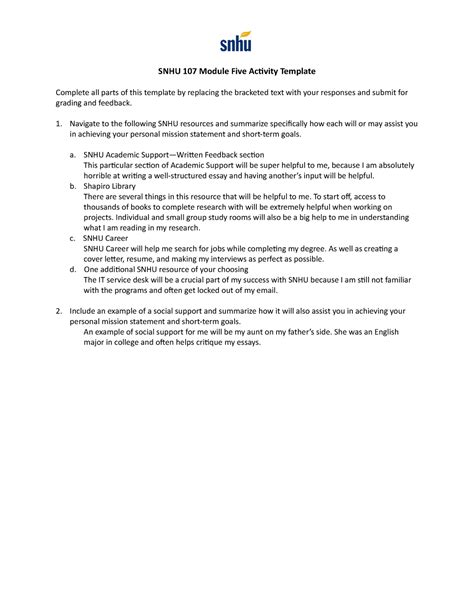 Snhu Module Five Activity Template Snhu Snhu Studocu