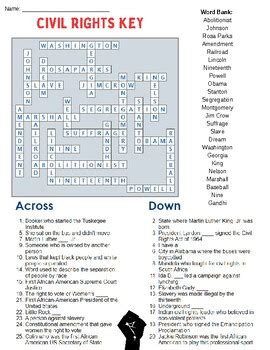 Civil Rights Crossword Puzzle With Answer Key By Stokes Scholars