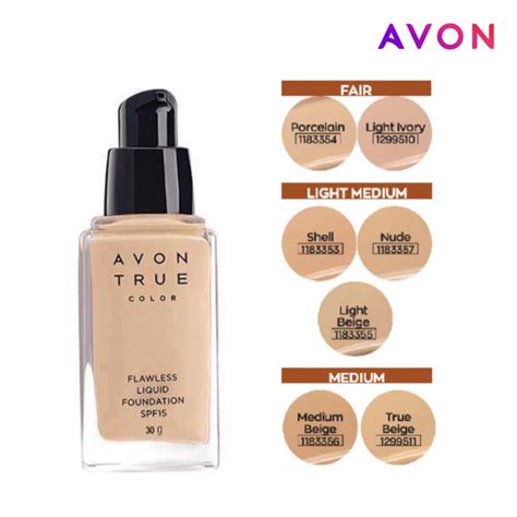 AVON True Color Flawless Liquid Foundation SPF 15 30g Light Ivory Medium Beige Nude Porcelain