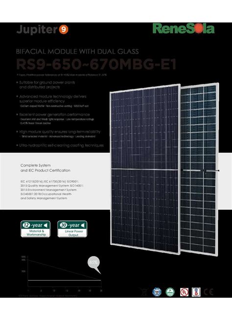 Panouri Fotovoltaice Bifaciale 670W Renesola RS9 650 670MBG E1 Cu