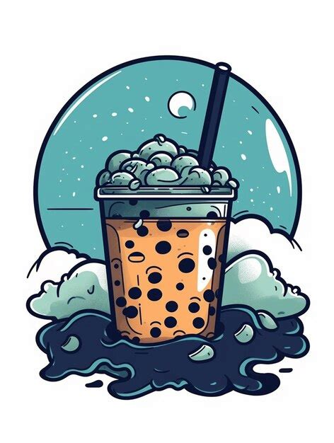 Premium AI Image A Cartoon Bubble Tea With Bubbles And A Straw In A