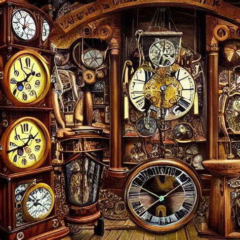 Interior Of A Steampunk Clock Shop Father Time Stable Diffusion