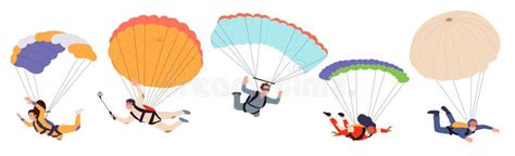 Man And Woman Skydivers Cartoon Characters Jumping And Falling With