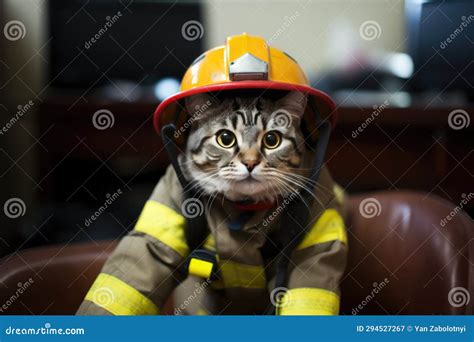 Gato do mato americano Vestido De Bombeiro No Trabalho Ilustração Stock