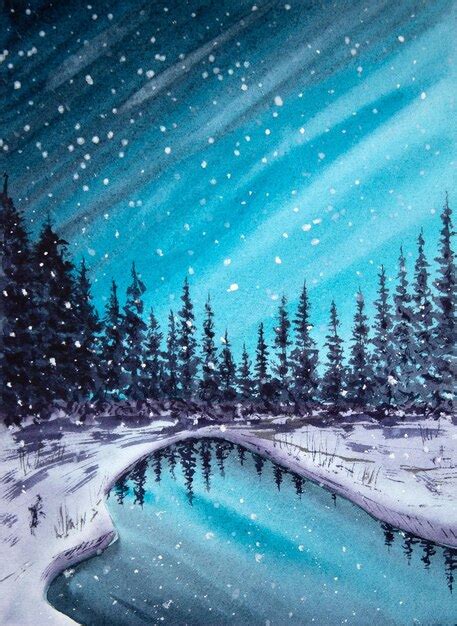 Premium Photo | Hand painted watercolor winter landscape with pine ...