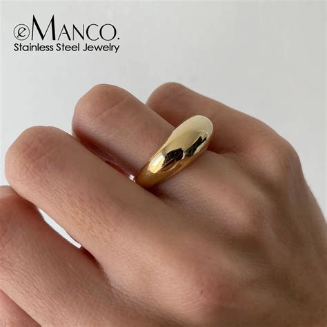 Emanco Fashion Stainless Steel Rings For Women Gold Colour Arc Rings