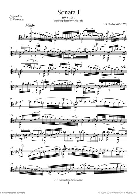 Bach Viola Sonata No 1 Sheet Music For Viola Solo PDF