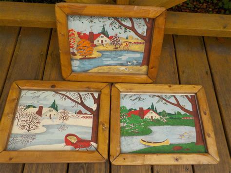 Vintage Lot Of 3 Mid Century Folk Art Watercolor Landscape Etsy