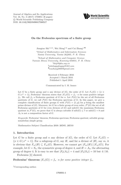 PDF On The Frobenius Specrum Of A Finite Group