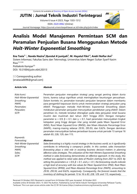 PDF Analisis Model Manajemen Permintaan SCM Dan Peramalan Penjualan