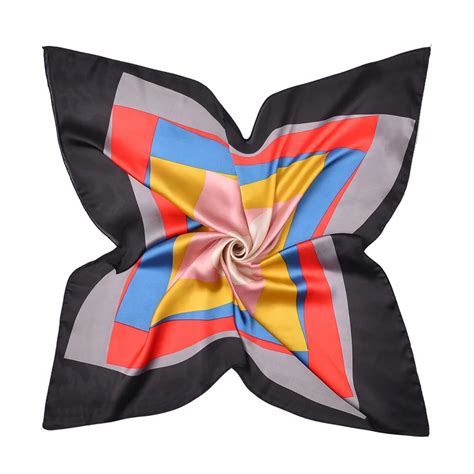 Foulard carré imprimé géométrique en Satin de soie véritable pour