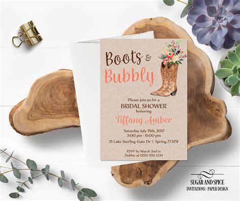 Boots And Bubbly Bridal Shower Invitation Rustic Bridal Etsy