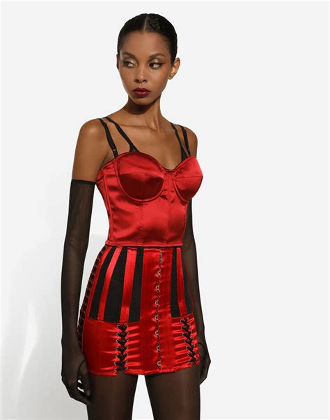 Satin Corset Top In Red For Women Dolceandgabbana®