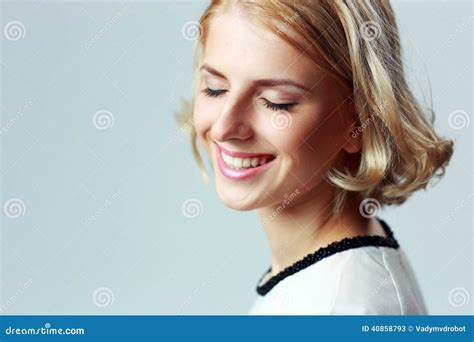 Smiling Woman With Closed Eyes Stock Image Image Of Background