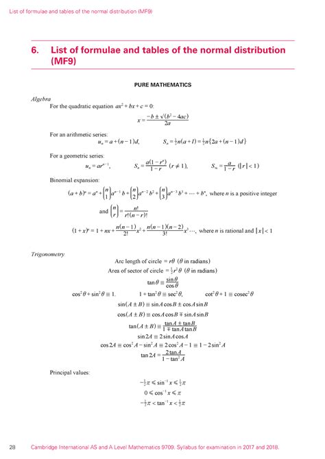 Normal Distribution Table A Level Cie