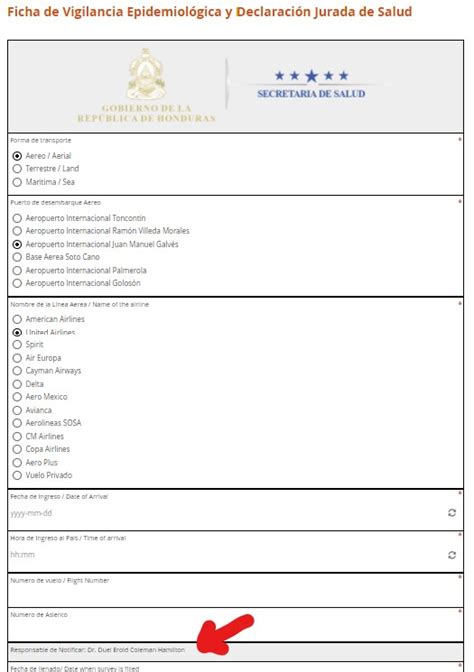 Honduras Health Declaration Form