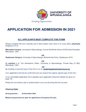 ZA University Of Mpumalanga Application For Admission 2021 2025 Fill