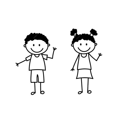 Premium Vector Set Of Doodle Kids Figures Cute Stick Boy And Girl