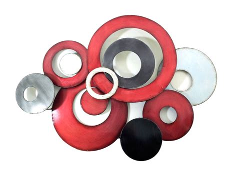 Metal Wall Art - Red Linked Circle Disc Abstract