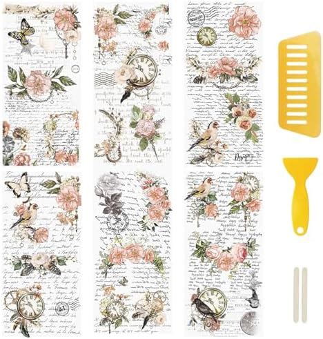 Wandic Sheets Rub On Transfer Stickers Vintage Flower Decals