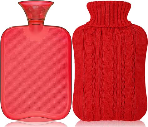 Attmu Hot Water Bottle With Cover Knitted Transparent Hot Water Bag Liter Red B Zxsw Hm