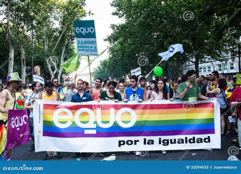 People Participating On A Demonstration At The Gay Pride Parade In Madrid Editorial Stock Photo