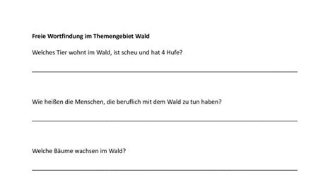 Wortfindung Zum Thema Wald Therapiematerial Sprache Madoo Net