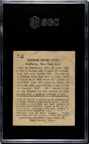 U S Caramel Babe Ruth Sgc Ebay