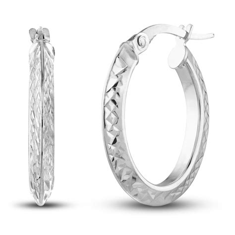 Diamond Cut Knife Edge Hoop Earrings 14k White Gold 15mm Jared