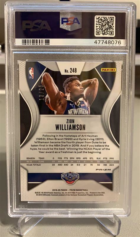 2019 20 Prizm Zion Williamson RC Rookie FOTL Green Shimmer 25 SSP PSA